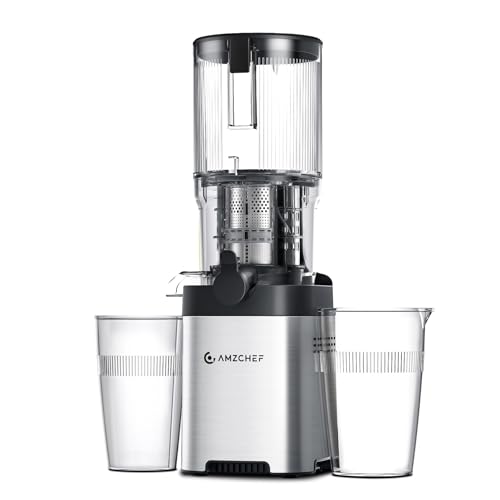 AMZCHEF 3-in-1 Cold Press Juicer, 6.5" Wide Feed Chute Slow Masticating Juicer Extractor for Whole Fruits & Vegetables, High Juice Yield, Quiet Motor, Easy Clean for Plant-Based Diet Silver