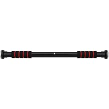 Adjustable Door Pull Up Bar   Heavy Duty Steel Chin Up Bar for Home Gym Strength Training, Multi-Grip Doorway Exercise Bar, Black/Red