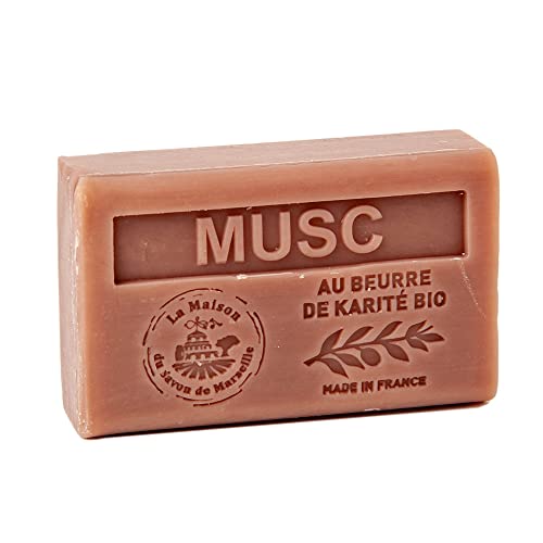 Maison du Savon de Marseille - French Soap made with Organic Shea Butter - Musk Fragrance - 125 Gram Bar