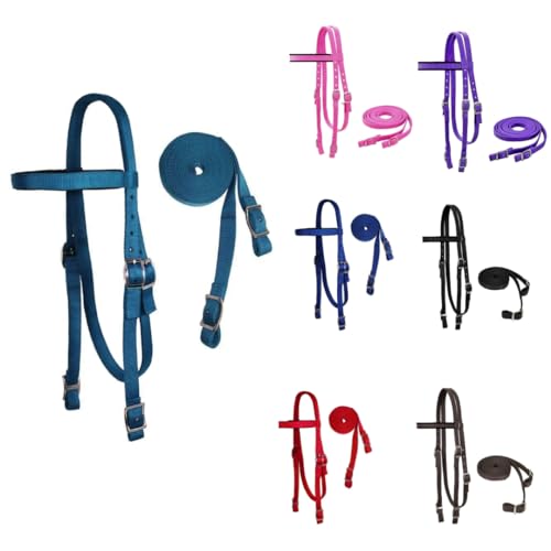 Tahoe Tack Plain Double Layer Nylon Padded Western Horse Headstall with Reins (Hurricane Blue, Draft)