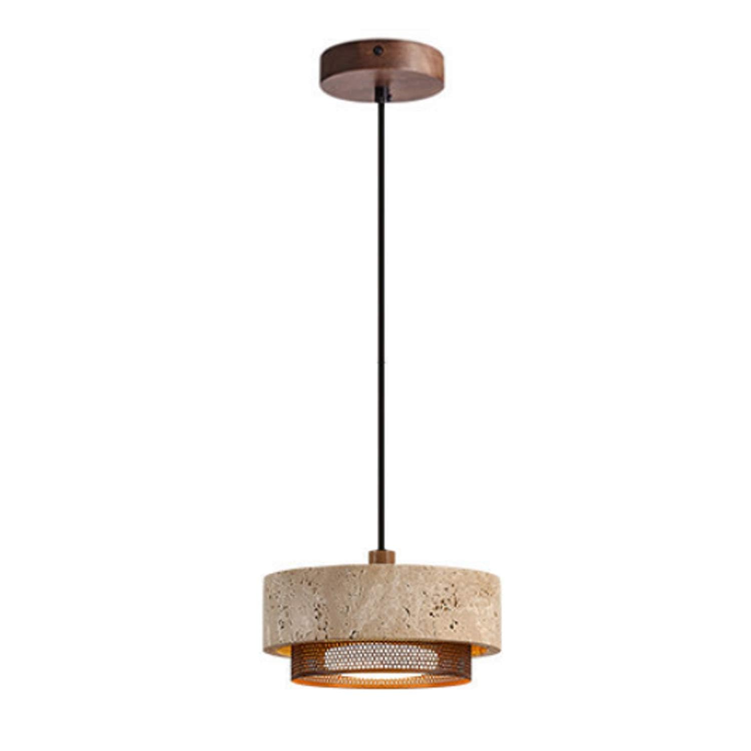 USMJQVZ Nordic Style Metal Pendant Light Wabi-Sabi Lamp, Yellow Travertine Stone Hanging Light Fixture For Dining Room, Kitchen Island, Bedroom Bedside, Bar