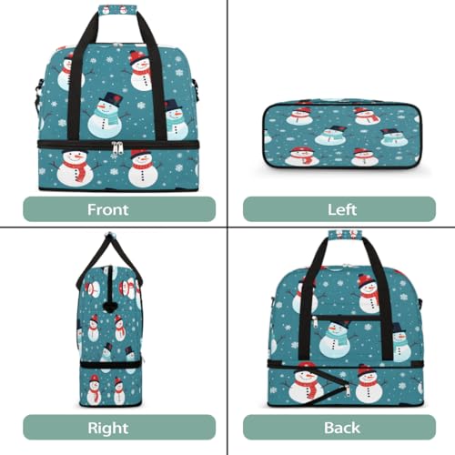 Foldable Carry On Bag for Travel, Expandable Duffle Bag with Shoe Compartment, Cute Snowman Pattern Lightweight Sports Gym Tote with Trolley Sleeve3