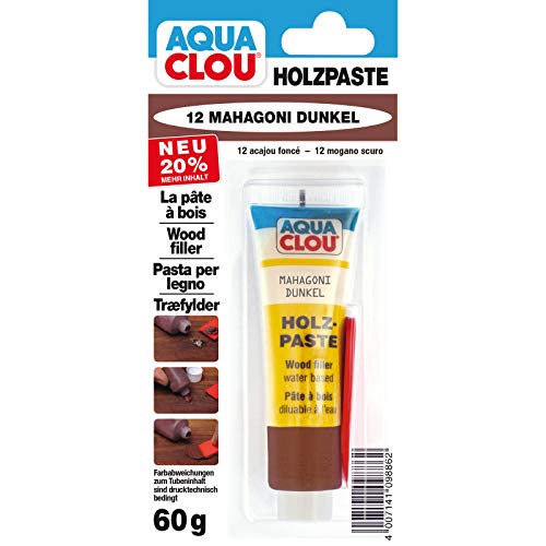 Clou Holzpaste Holzspachtel: innen Holz Spachtelmasse zum Ausbessern von Löchern, Dellen, Rissen in Möbeln, Türen, Parkett und Laminat - mahagoni dunkel, 60 g, 1 Pack