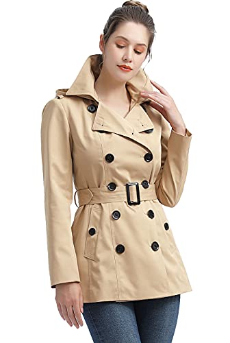 BGSD Women Evelyn Waterproof Classic Hooded Short Trench Coat Tan Large