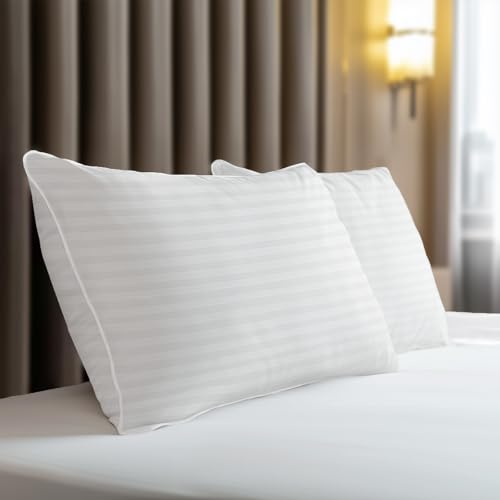 Paxavofa Hypoallergenic Cotton Cover with Down Alternative Filling, Standard/Queen Size Set of 2 Soft Pillow, Luxury Hotel Quality, Ideal for Side, Back and Stomach Sleepers, Oeko-TEX Certified
