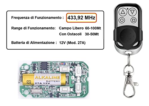 ATEC - Telcomando Universale Long Life a Frequenza Fissa 433,92 MHz con 4 Pulsanti e Batteria 12V NON Idoneo per Rolling Code (2 Pezzi)