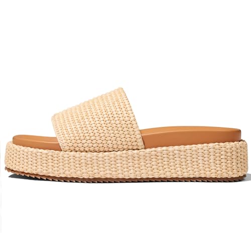 Summer Beach Espadrille Wedge Sandals for Women Beige Raffia Platform Slip On Dress Shoes Open Toe Comfortable Resort Wear Holiday Essentials