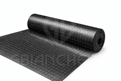 Pavimento in PVC Bollato Antiscivolo Nero – Tappeto Flessibile e Resistente 1 mm – Rivestimento per Garage, Magazzini, Laboratori – Facile da Pulire (1 m x 6 m)