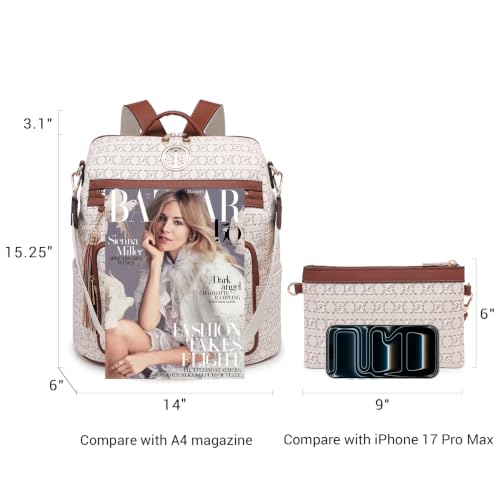 Image of JULIE FERRARO Women Convertible Backpack Purse, Large PU Leather Travel Backpack with Multi Pockets, Shoulder Handbag Set with Wristlet for Work, Travel & Daily Use