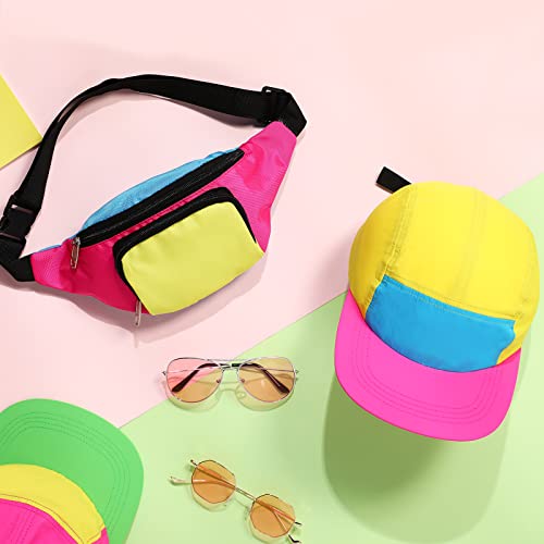 Cindeer 2 Pcs 80s 90s Neon Fanny Pack Hat for Women Neon Hat Retro Fanny Pack for 80s 90s Party Holiday Outfit(Pink) - Image 4