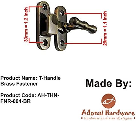 Adonai Hardware T-Handle Brass Fastener- Antique Brass (Supplied as 4 Pieces per Pack)