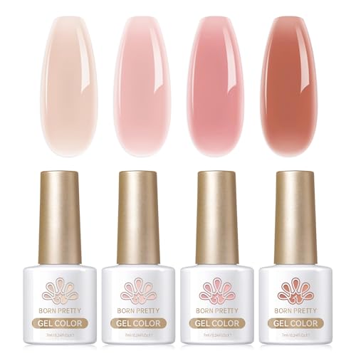 Born Pretty Esmalte Semipermanente Rosa Nude, 4 Colores Esmalte de Uñas de Gel Transparente Cristalino Soak Off U V/LED Pintauñas Semipermanente Para Manicure