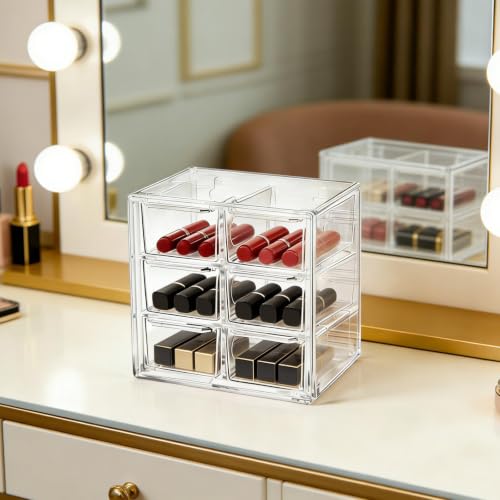 Clear Makeup Organizer 6 Drawers, 12 x 12 x 9.5cm Storage Drawers - Image 2