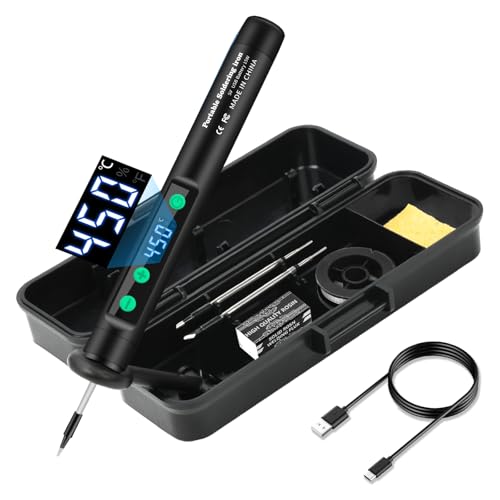diymore Cordless Soldering Iron Kit with LCD Display Adjustable Temperature 180℃-450℃ Rechargeable Portable Soldering Pen for Electronics Repair, DIY Projects,Jewelry Making