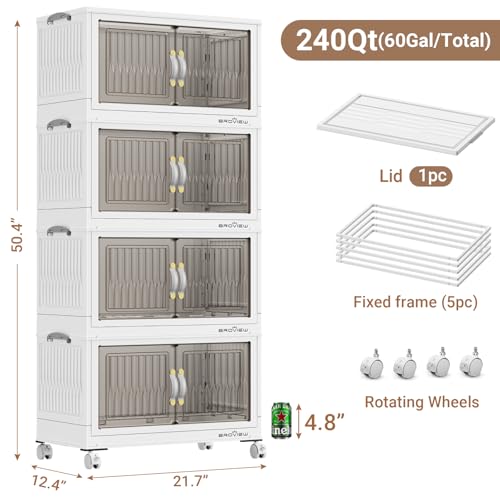 Image of BROVIEW 240Qt Stackable Storage Bins with Lid for Home Dorm, 4Pack White