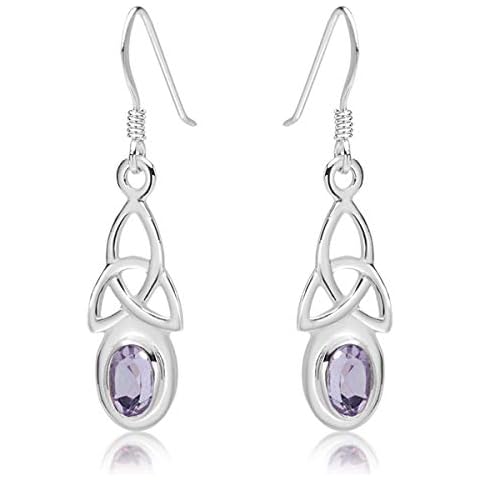 Pendientes Colgantes de Plata 925 con Gancho - Nudo de la Trinidad Celta - Amatista Cover