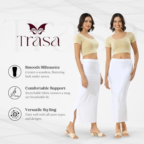 Image of TRASA Womens Saree Shapewear Petticoat, Cotton Lycra Petticoat, Skirts for Women, Shape Wear Dress for Saree