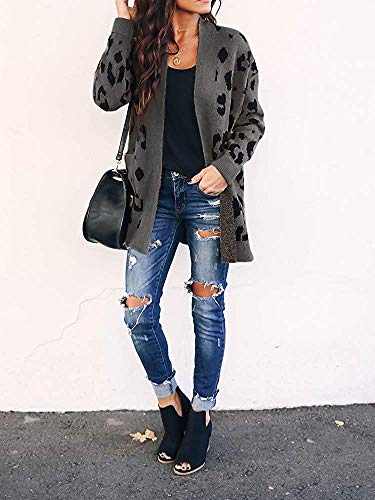 image for ZESICA Women's Long Sleeves Open Front Leopard Print Knitted Sweater C