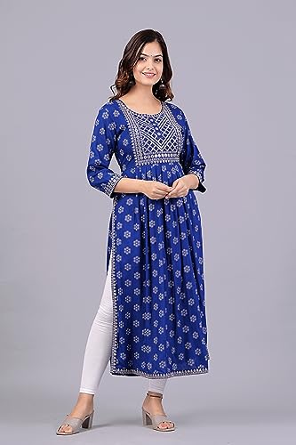 Image of NEW4U Women's Sequin Zari Embroidery Printed Naira Cut Kurti