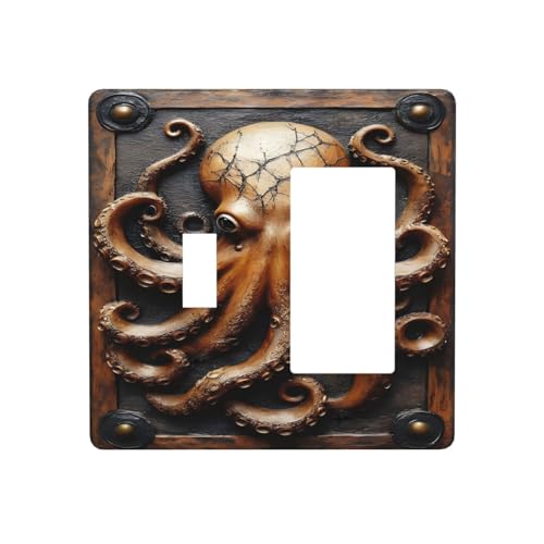 Decorative Outlet Covers Vintage Octopus 2 Gang 1 Gang Wall Plate Cover Single Toggle Rocker Combo Light Switch Cover Plate Face Plate for Bedroom Decor