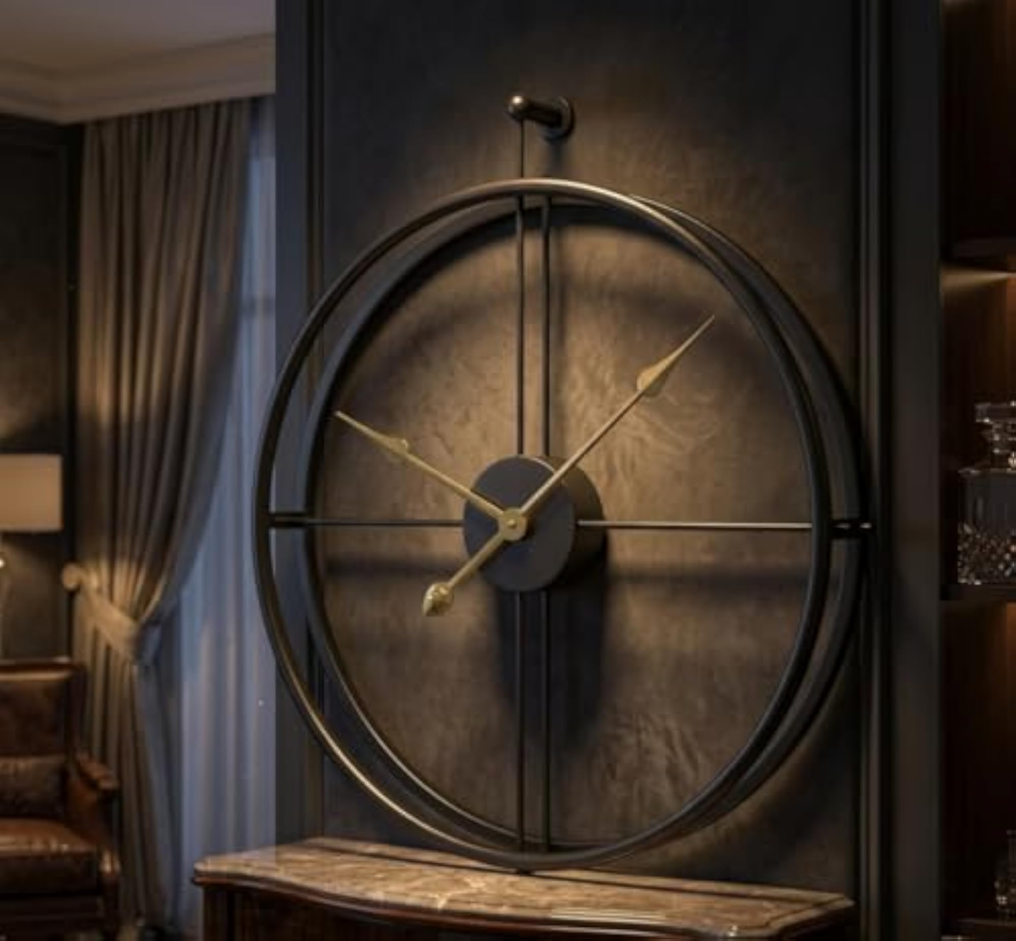 Large Round Metal Wall Clock, Gold, 20 Inch