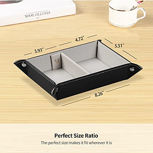 Image of YAPISHI Key Dish Bowl for Men, Entryway Catchall Holder Bedside Table Valet Tray for Pocket Stuff, PU Leather Nightstand Organizer for Dice /Coins /Wallet /Watch /Rings /Sunglasses, Dresser /Coffee Table