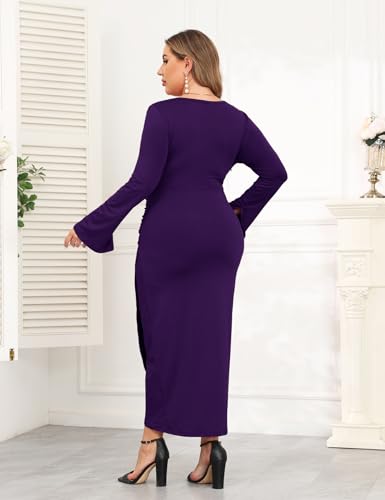 Image of ZOMVA 2024 Plus Size Cocktail Dress Comfortable Bell Sleeves Wedding Guest Square Neck Semi Formal