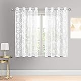 DWCN Floral Lace Sheer Curtains - Grommet Window Voile Sheer Drapes for Bedroom Kitchen Short...