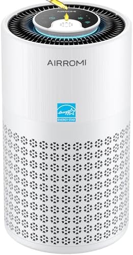AIRROMI Air Purifier for Bedroom with HEPA 3-in-1 Filter, Pet Air Purifier for Home Cat Pee Smell, Covers Upto 990 Ft², Quiet 360°intake Air Cleaner for pet hair,allergies,pollen,Smoke，A2001 White