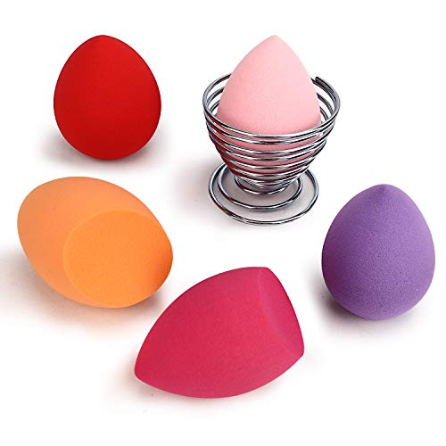 Makeup Sponge Set, Newegger 5 Pcs Foundation Sponge with Sponge Holder, Flawless for Liquid, Cream Foundation, and Powder, Multi-colored Makeup Sponges (Medium)