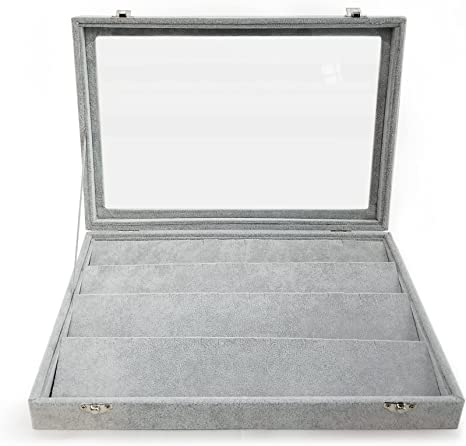 Image of Velvet Jewelry Drawer Organizer Tray Stackable Jewelry Tray for Drawer and Storage Display Rings and All Other Jewellery Needs (Earring Box Grey, Grey)