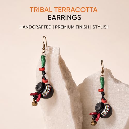 Image of Handcrafted Boho & Tribal Earrings for Women - Wooden, Brass & Terracotta Statement Designs in Drop, Hoop, Loop & Dangle Styles