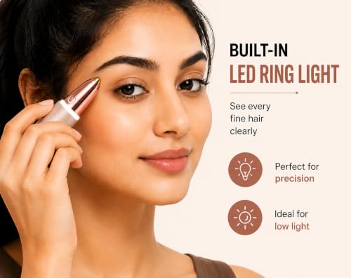 Image of MEDITIVE 2 in 1 Women Facial Hair Remover & Eyebrow Trimmer | Painless Facial Trimmer for Women | Built-in Ring Light | Type-C USB Rechargeable | Compact, Stylish And Easy to Use