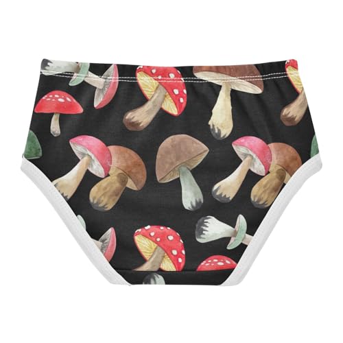 Watercolor Mushrooms Black Panties Little Girl Toddler Underwear Floral Cotton Stylish Underpants Briefs 2t2