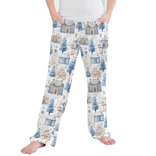 Christmas Xmas Snowman Long Pajama Pants Elastic Waist PJ Bottoms with Pockets S A110497