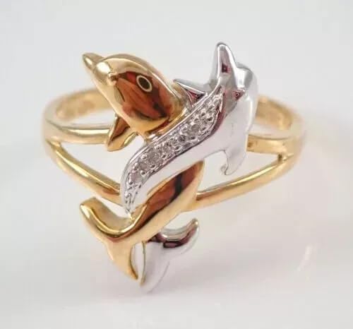 DJ || Women's 0.50Ct Round Cut Diamond Dolphin Engagement Ring 14K Two Tone Gold Finish 925 Sterling Silver4