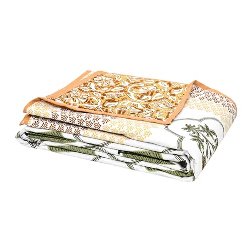 Image of BLOCKS OF INDIA 100% Cotton Dohar King Size Reversible Hand Block Printed Malmal Summer Dohar /Blanket (Color 57)