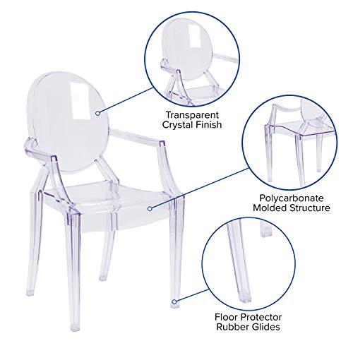 Bizchair 4 Pack Oval Back Ghost Chair - Arms In Transparent Crystal - Stackable Side Chair #TOP4