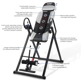 Teclor Inversion Table,Advanced Heat and Massage Function,Strength Training Inversion Table for Back Pain Relief,Heavy Duty Inversion Table 350 lbs Capacity with Wider and Thickened Backrest