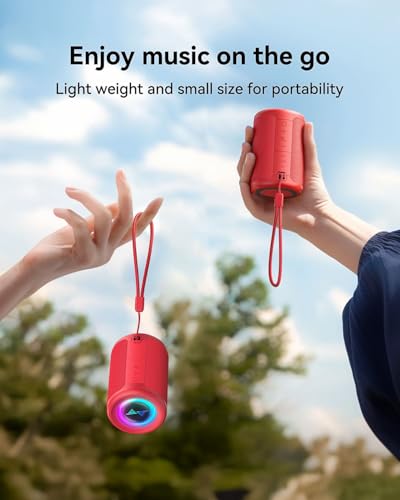 Image of LENRUE Small Portable Bluetooth Speaker with Lights, TWS Stereo Surround Sound, Type C Powered, Bluetooth 5.3, AUX TF Card Input, Wireless for Outdoor Home, Coolest Gifts