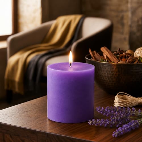 Image of Pure Source India Scented Pillar Candle (3X3 INCH) Decorative Candle for Living Room, Diwali Decor, Gifting, Spa & Meditation (Lavender)