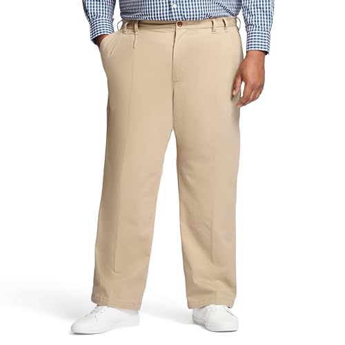 IZOD Men's Big and Tall Performance Stretch Pleated Pant, Cederwood Khaki, 48W X 29L