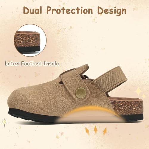 Image of Kids Suede Clogs Boys Girls Mules Cork Genuine Leather Sandals with Adjustable Buckle Slippers Potato Shoe Indoor Outdoor Slip On Slide for Big Kids