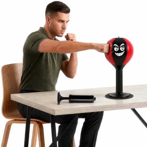 Tisch Boxsack mit Saugnapf Punchingball Schreibtisch mit Pumpe Speedball für Erwachsene Reflex Ball für Reaktionstraining auf Tisch im Büro oder Homeoffice