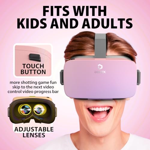 Image of DESTEK V5 VR Headset for Phone w /VR Gamepad, 128 Premium VR apps Included, Anti-Blue Eyes Protected HD Lenses, 110 FOV Virtual Reality Headsets for iPhone, Android Phone - brightpink