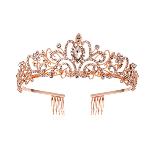 S SNUOY Crystal Crown for Women' Wedding Bride Birthday Tiaras for Girl Party Prom Evening Dress Accessories Elegant Fairy Rhinestone Tiaras and Crown for Women Girls- Rose Gold