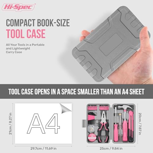 Image of Hi-Spec 25-Piece Small Tool Kit with Knife and Hex Key Included: Basic Essential Tool Set for Home, Office, and College (Pink)