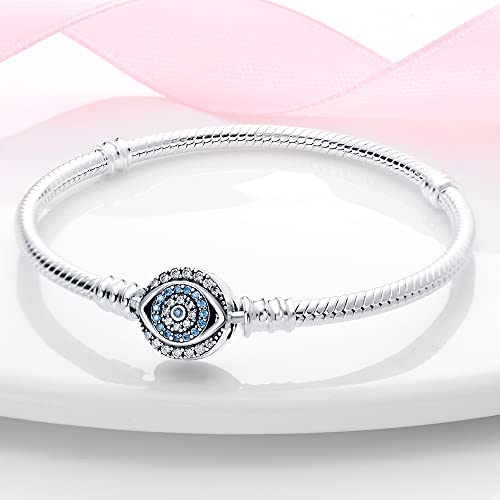 KUNSIR 925 Sterling Silver Snake Chain Bracelet Blue Evil Eyes with 5A Cubic Zirconia Bracelets for Women Teen2