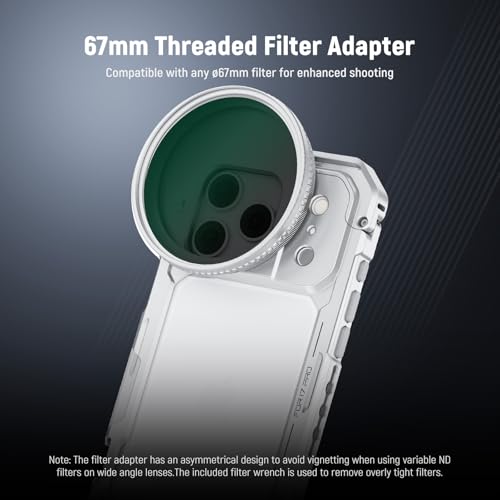 Image of NEEWER Phone Cage Compatible with iPhone 17 Pro, Quick Release Video Rig Stabilizer Accessories with 67mm Filter Ring, 17mm Lens Backplate, T Mount Adapter, 4X Camera Control Cap, PA143 (Silver)