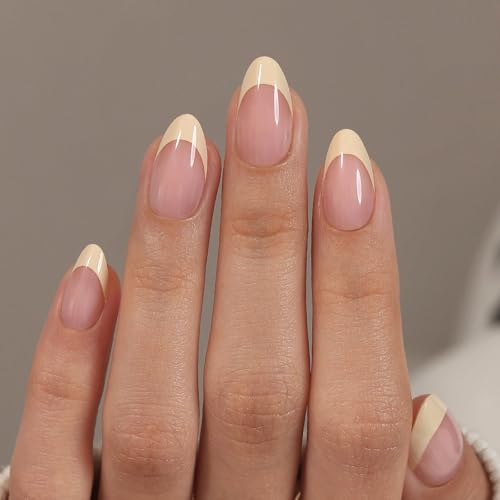 Butter Yellow French Tip Press on Nails - GJZEZ Soft Gel Spring F...